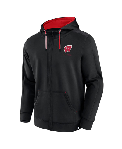 Fanatics Branded Black Wisconsin Badgers Power Index Full-zip Hoodie In Black