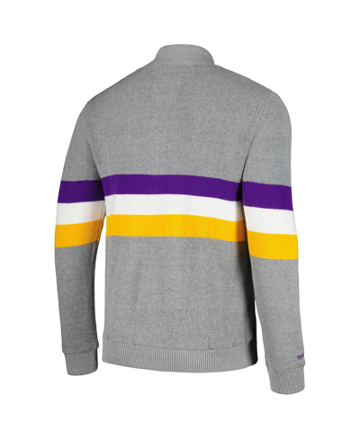 Shop Mitchell & Ness Men's  Gray Minnesota Vikings Striped Full-zip Cardigan Sweater