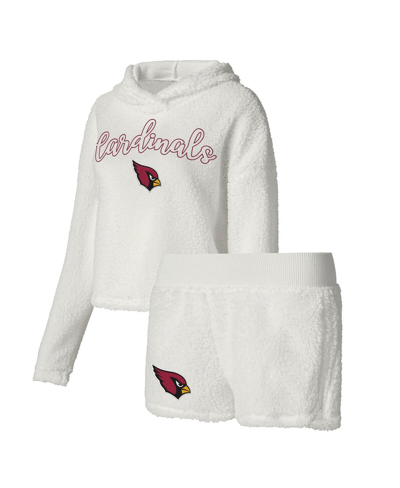 Shop Concepts Sport Women's  White Arizona Cardinals Fluffy Pullover Sweatshirt And Shorts Sleep Set