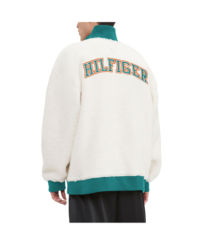 Shop Tommy Hilfiger Men's  Cream Miami Dolphins Jordan Sherpa Quarter-zip Sweatshirt