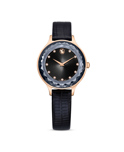 Shop Swarovski Women's Analog Swiss Made Octea Nova Black Leather Strap Watch, 33mm