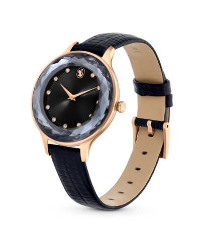 Shop Swarovski Women's Analog Swiss Made Octea Nova Black Leather Strap Watch, 33mm
