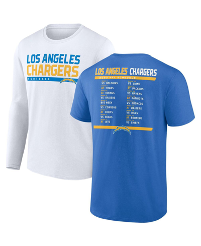 Shop Fanatics Men's  Powder Blue, White Los Angeles Chargers Two-pack 2023 Schedule T-shirt Combo Set In Powder Blue,white