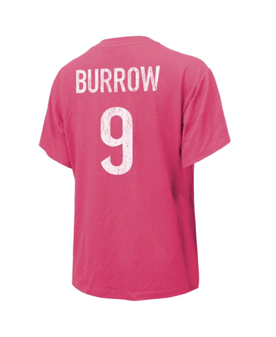 Majestic Women's  Threads Joe Burrow Pink Distressed Cincinnati Bengals Name And Number T-shirt In Pink