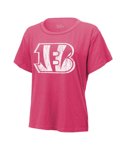 Majestic Women's  Threads Joe Burrow Pink Distressed Cincinnati Bengals Name And Number T-shirt In Pink