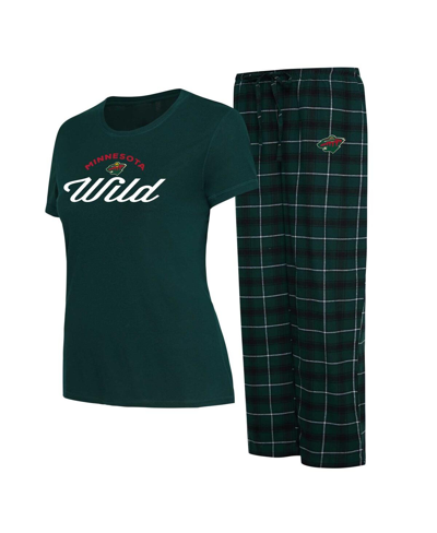 Shop Concepts Sport Women's  Green, Black Minnesota Wild Arctic T-shirt And Pajama Pants Sleep Set In Green,black