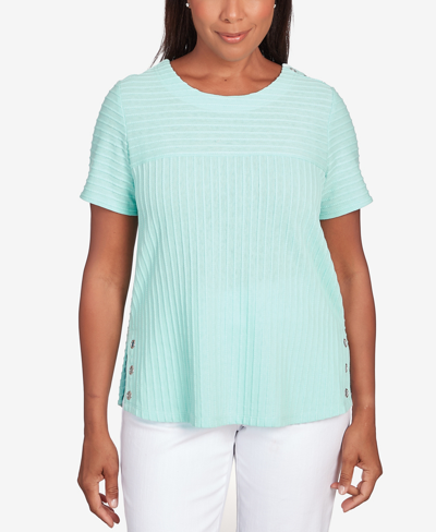 Shop Alfred Dunner Women's Classic Brights Solid Texture Split Shirttail T-shirt In Mist Green