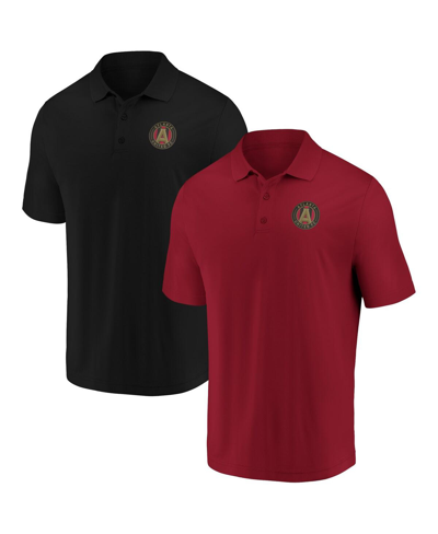 Shop Fanatics Men's  Black, Red Atlanta United Fc Primary Logo Two-pack Polo Shirt Set In Black,red