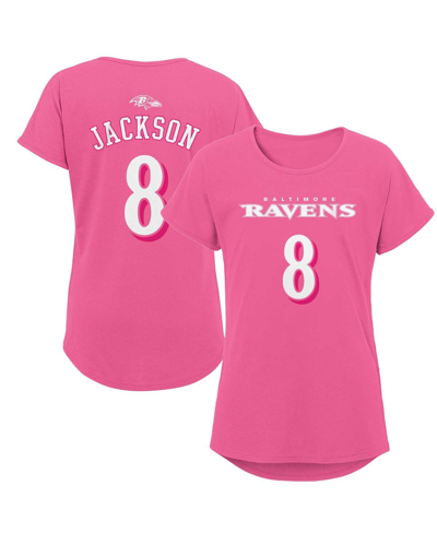 Shop Outerstuff Big Girls Lamar Jackson Pink Baltimore Ravens Player Name And Number T-shirt