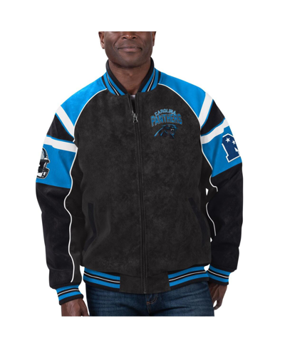 Shop G-iii Sports By Carl Banks Men's  Black Carolina Panthers Faux Suede Raglan Full-zip Varsity Jacket
