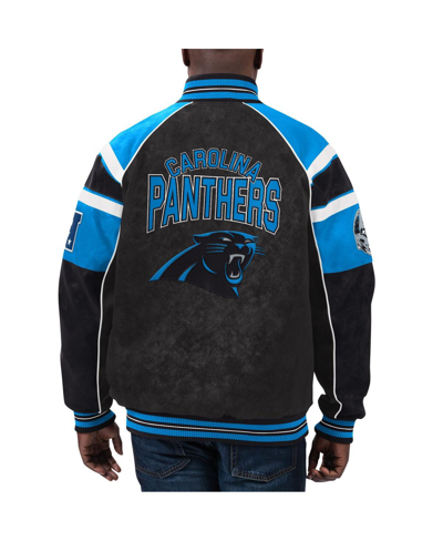 Shop G-iii Sports By Carl Banks Men's  Black Carolina Panthers Faux Suede Raglan Full-zip Varsity Jacket
