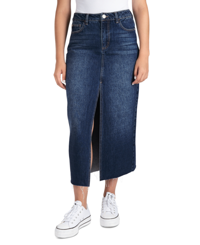Shop Indigo Rein Juniors' 5-pocket Midi Denim Skirt In Dark Blue