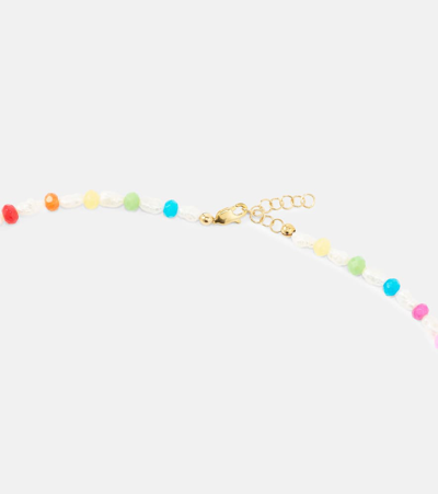 Shop Roxanne First Disco 9kt Gold Necklace With Mother Of Pearl And Agates In Multicoloured