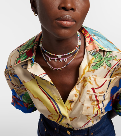 Shop Roxanne First Disco 9kt Gold Necklace With Mother Of Pearl And Agates In Multicoloured
