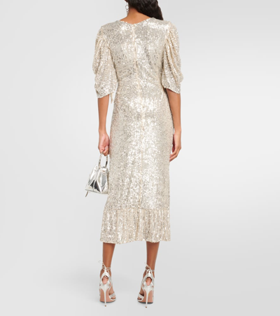 Roberta Einer Drama Sequined Midi Dress In Silver