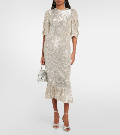 Shop Roberta Einer Drama Sequined Midi Dress In Silver