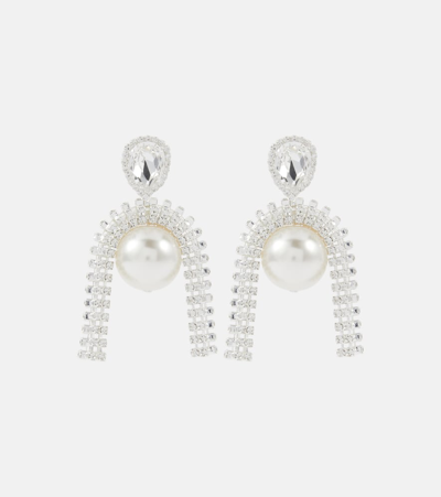 Shop Magda Butrym Pearl And Crystal-embellished Earrings In Silver