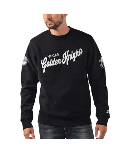 Shop Starter Men's  X Nhl Black Ice Black Vegas Golden Knights Cross Check Pullover Sweatshirt
