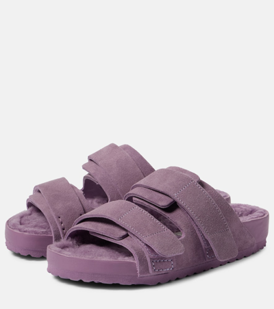 Birkenstock 1774 Uji Suede And Leather Slippers In Purple