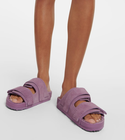 Birkenstock 1774 Uji Suede And Leather Slippers In Purple