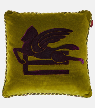 Shop Etro Embroidered Cotton And Velvet Cushion In Multicoloured