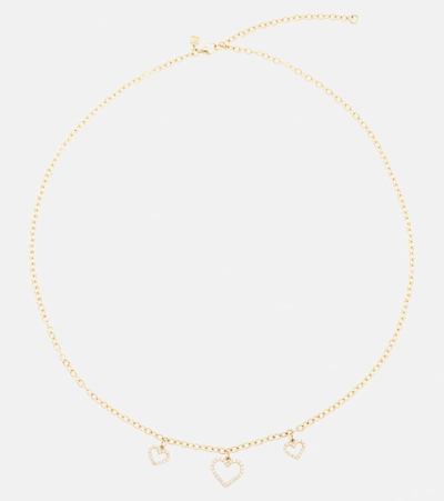 Sydney Evan Three Hearts 14kt Gold Necklace With Diamonds In Gold
