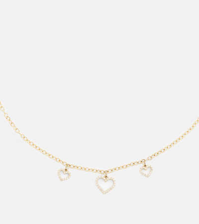 Shop Sydney Evan Three Hearts 14kt Gold Necklace With Diamonds