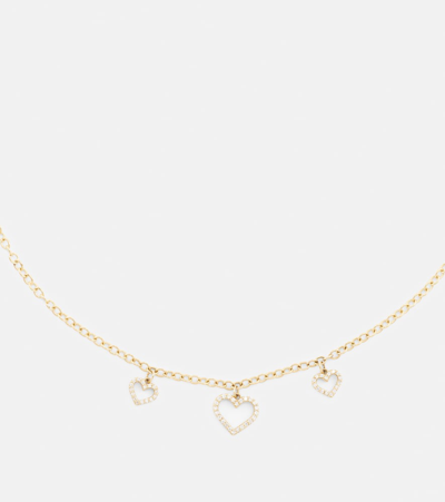 Sydney Evan Three Hearts 14kt Gold Necklace With Diamonds In Gold