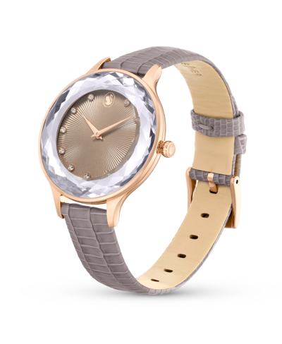 Shop Swarovski Women's Analog Swiss Made Octea Nova Gray Leather Strap Watch, 33mm In Beige,khaki