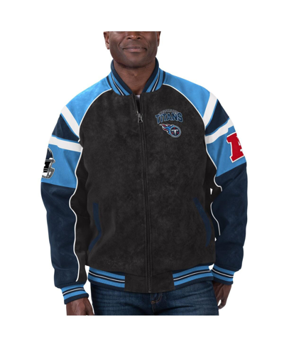 Shop G-iii Sports By Carl Banks Men's  Black Tennessee Titans Faux Suede Raglan Full-zip Varsity Jacket
