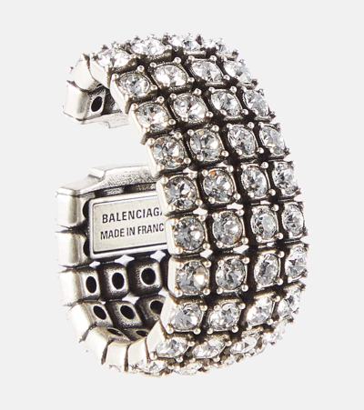 Shop Balenciaga Glam Crystal-embellished Ear Cuffs In Silver