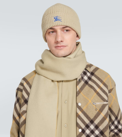 Burberry Equestrian Knight Cashmere Beanie In Beige
