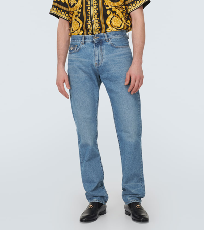 Shop Versace Straight Jeans In Blue