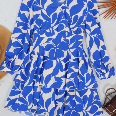 Shop Anna-kaci Minimalist Floral Surplice Tiered Dress In Blue