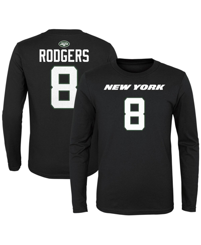 Outerstuff Big Boys Aaron Rodgers Black New York Jets Mainliner Player Name And Number Long Sleeve T-shirt In Black