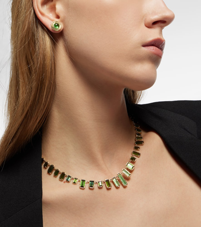 Octavia Elizabeth Palm 18kt Gold Earrings With Aquamarines In Green