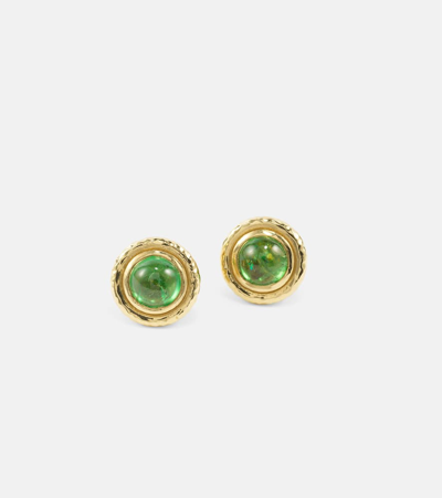 Octavia Elizabeth Palm 18kt Gold Earrings With Aquamarines In Green