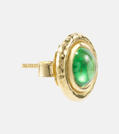 Octavia Elizabeth Palm 18kt Gold Earrings With Aquamarines In Green