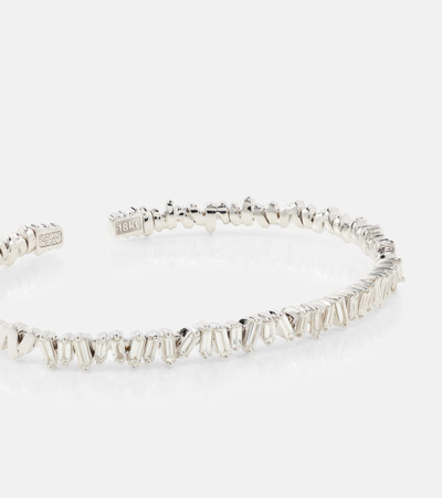 Suzanne Kalan Classic 18kt White Gold Bangle With Diamonds In Metallic
