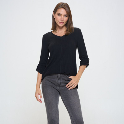 Shop West K Nora Ultrasoft V-neck Tunic With Long Sleeves And Front Seam Detail In Black