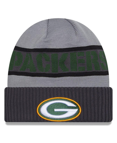 Shop New Era Men's  Gray Green Bay Packers 2023 Sideline Tech Cuffed Knit Hat
