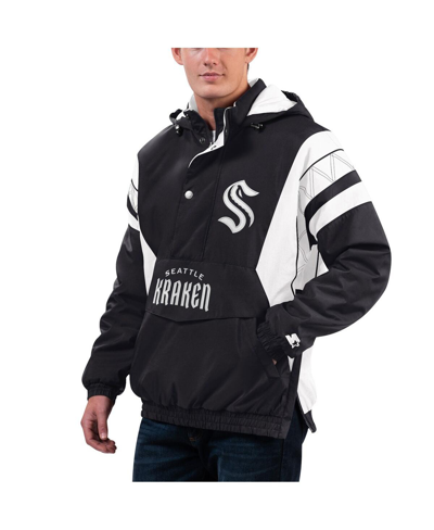 Starter Men's  X Nhl Black Ice Black, White Seattle Kraken Home Team Half-zip Pullover Hoodie Jacket In Black,white