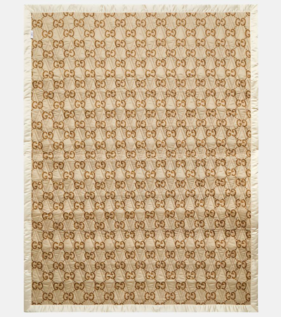 Gucci Gg Quilted Cotton-blend Blanket In Blue