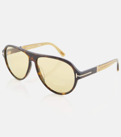 Shop Tom Ford Quincy Aviator Sunglasses In Brown