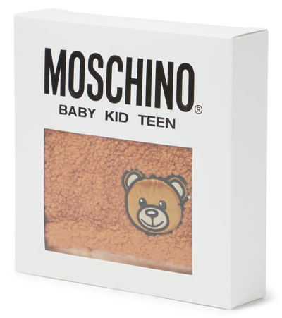 Shop Moschino Baby Teddy Bear Beanie And Booties Set In Brown