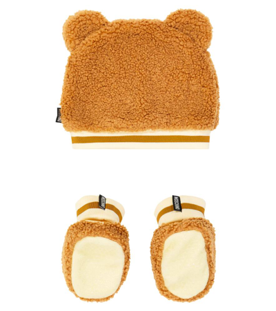 Shop Moschino Baby Teddy Bear Beanie And Booties Set In Brown