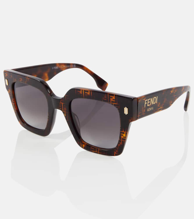 Shop Fendi Roma Square Sunglasses In Brown