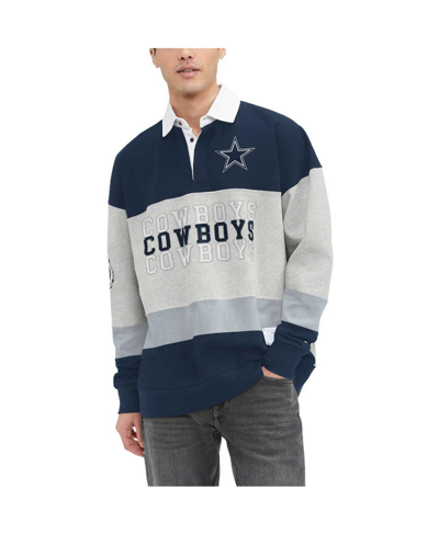 Tommy Hilfiger Men's  Heather Gray, Navy Dallas Cowboys Connor Oversized Rugby Long Sleeve Polo Shirt In Heather Gray,navy