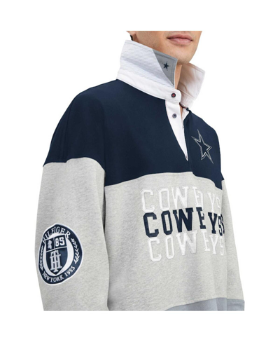 Tommy Hilfiger Men's  Heather Gray, Navy Dallas Cowboys Connor Oversized Rugby Long Sleeve Polo Shirt In Heather Gray,navy