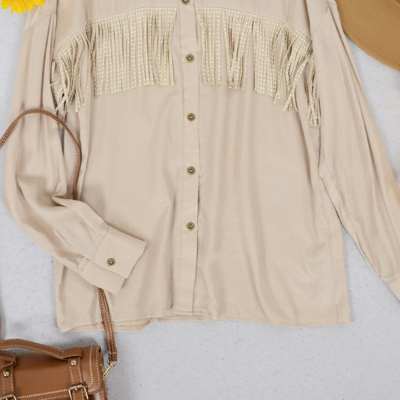 Shop Anna-kaci Dotted Fringe Detail Shirt In Brown